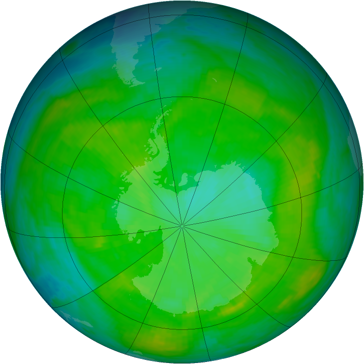 Antarctic ozone map for 21 December 1986